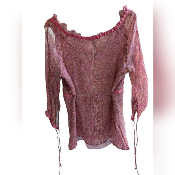 Sioni 💯 Silk Pink BLUSH Paisley Dainty LINED Blouse with Ruched Details XL - Picture 5 of 8